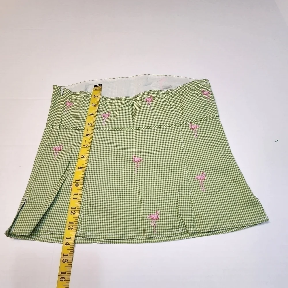 J Crew size 4 bandeau top green gingham pink flamingo embroidery